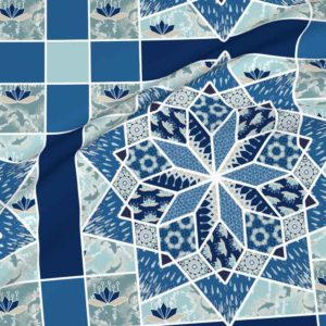 Fabric & Wallpaper: Star Quilt Squares in Blue, Aqua