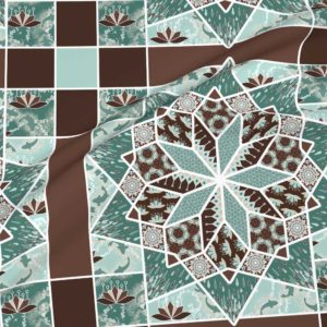 Fabric & Wallpaper: Star Quilt Squares in Green, Brown