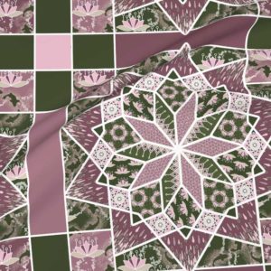 Fabric & Wallpaper: Star Quilt Squares in Pink, Green