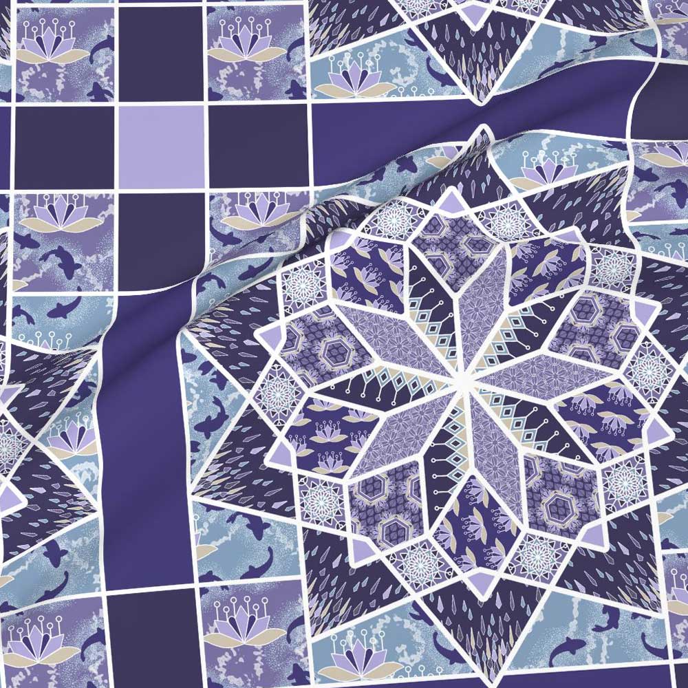 Star quilt with lotus blossoms in violet purple