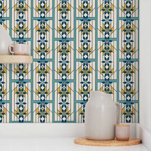 Wallpaper with art deco faux tiles
