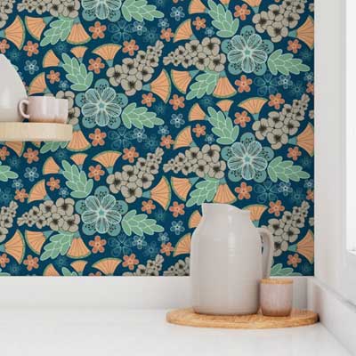 Wallpaper with art deco style floral print