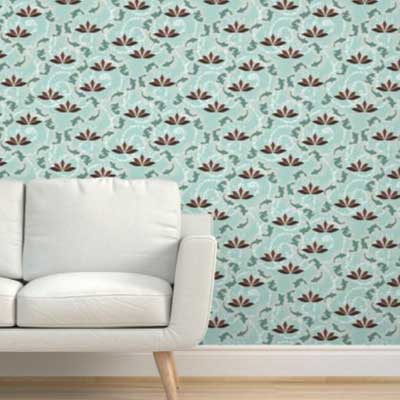 Wallpaper with mint green water lilies