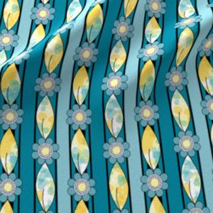 Fabric & Wallpaper: Leaf and Flower Stripes in Blue and Yellow
