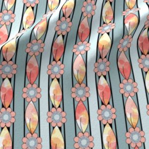Fabric & Wallpaper: Flower Stripes in Blue, Yellow, Peach