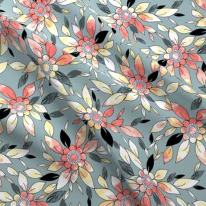 Fabric & Wallpaper: Watercolor Flowers in Blue, Yellow, Peach