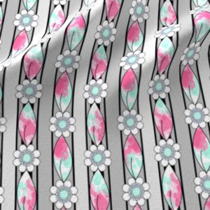 Fabric & Wallpaper: Flower and Leaf Stripes in Pink and Mint