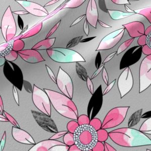 Fabric & Wallpaper: Watercolor Flowers in Pink, Mint, Gray