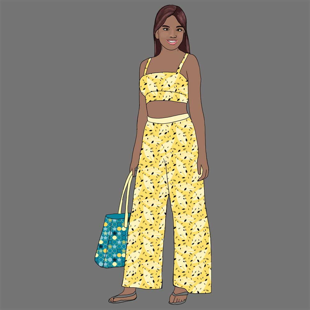 Bright yellow leaf print lady's swim outfit