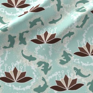 Fabric & Wallpaper: Lotus Blossom Koi Pond in Mint Green