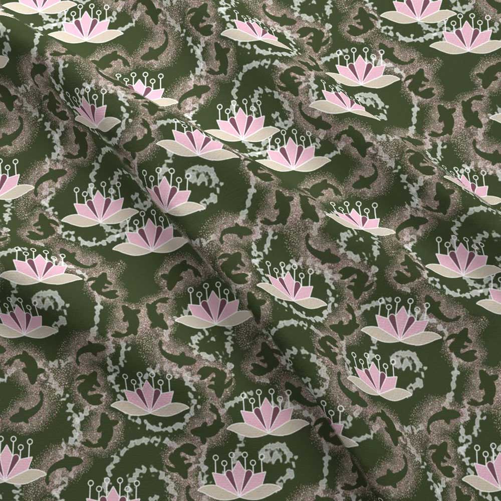 Lotus koi pond in green and pink