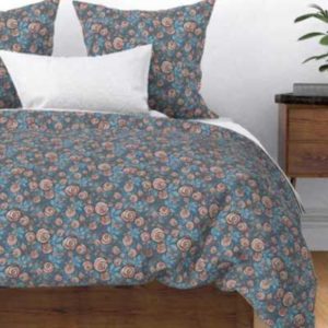 Fabric & Wallpaper: Floral Rose in Peach, Blue, Brown