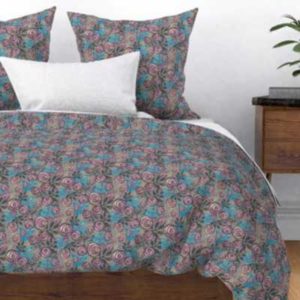 Fabric & Wallpaper: Floral Rose in Pink, Gray, Blue