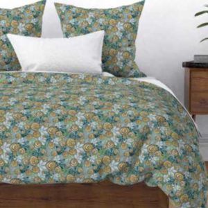 Fabric & Wallpaper: Floral Rose in Blue, Yellow