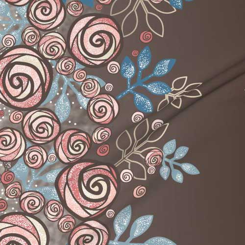 Large border fabric of roses in brown, peach, blue