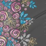 Fabric & Wallpaper: Large Floral Rose Border in Pink, Gray, Blue