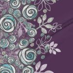 Fabric & Wallpaper: Large Floral Rose Border in Purple, Aqua