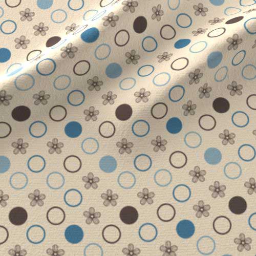 Polka dot print on fabric in brown, blue