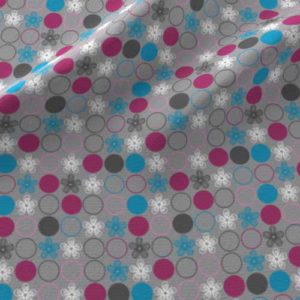 Fabric & Wallpaper: Polka Dot Flowers in Pink, Gray, Blue