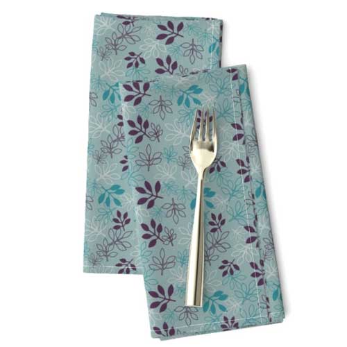 Napkins with rose leaves in aqua and purple