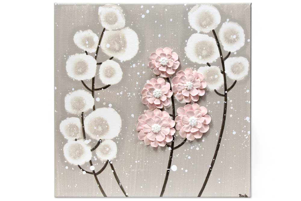 Nursery art warm gray and pink wildflower