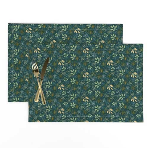 Placemats with rose leaves in blue and green