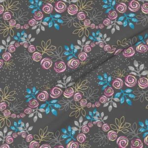 Fabric & Wallpaper: Rose Garland in Gray, Pink, Blue