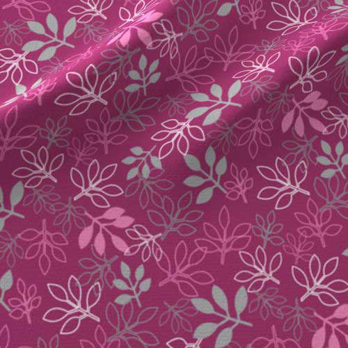 Rose leaves print on fabric in pink, gray