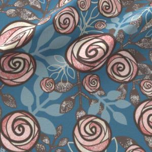 Fabric & Wallpaper: Floral Rose in Peach, Blue, Brown