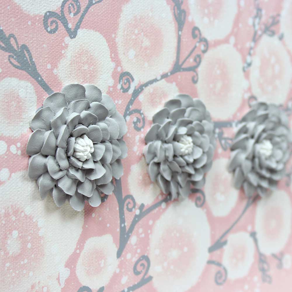 Gray details of nursery art pink and gray zinnias