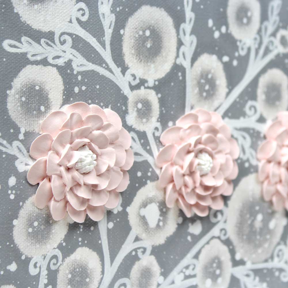 Pink details of nursery art pink and gray zinnias