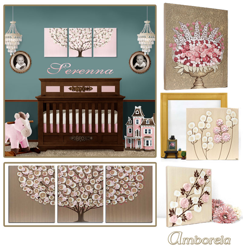 Pink and brown nursery art collection