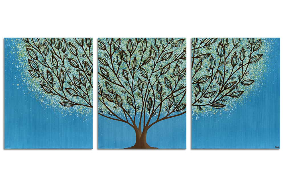 Wall art leaf tree in blue and green