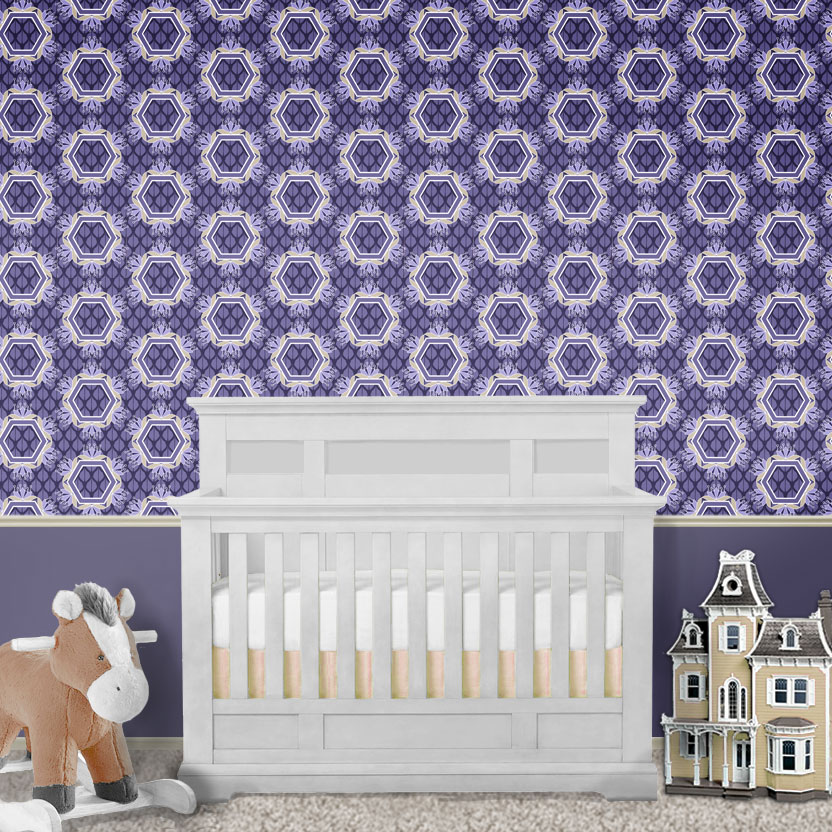 Purple nursery wallpaper with hexagons