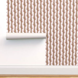 Wallpaper with pink and brown bamboo stripes
