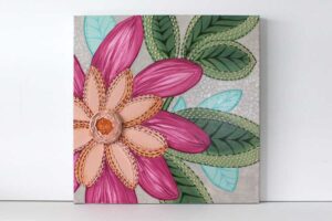 Textured Clematis Flower Wall Art in Spring Colors | 20×20