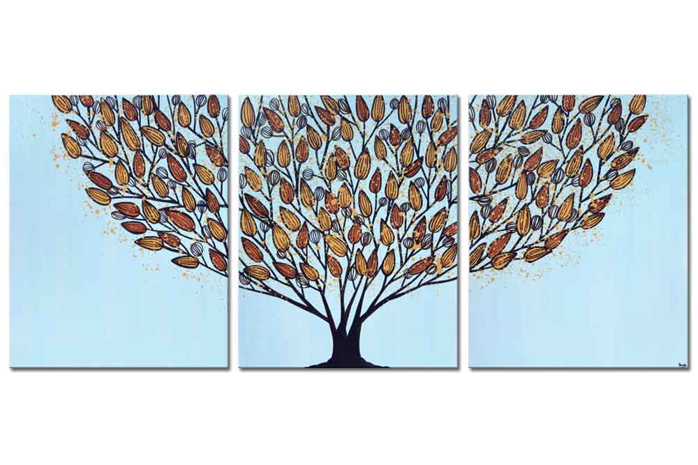Triptych wall art tree in blue and orange