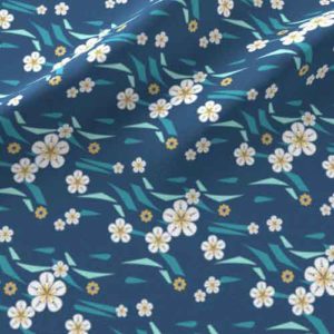 Fabric & Wallpaper: Small White Flowers on Blue and Teal