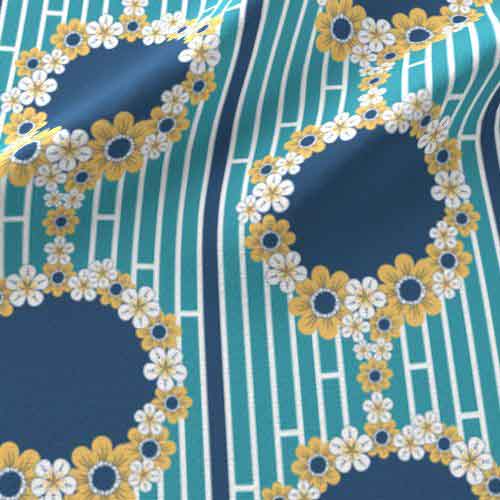 Fabric borders with cameo inset of blue, yellow, teal