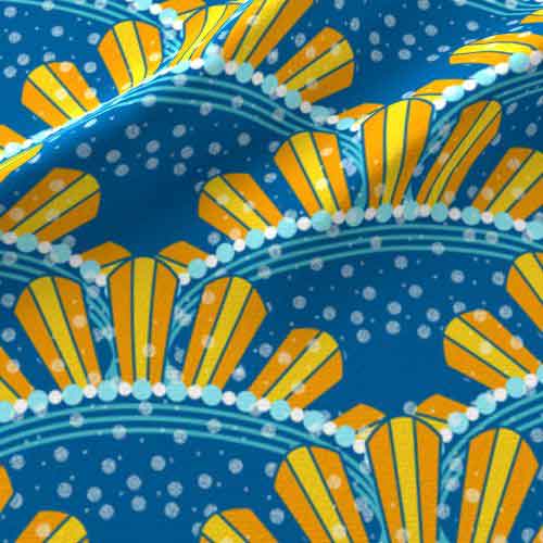 Scallop fabric print in blue and yellow