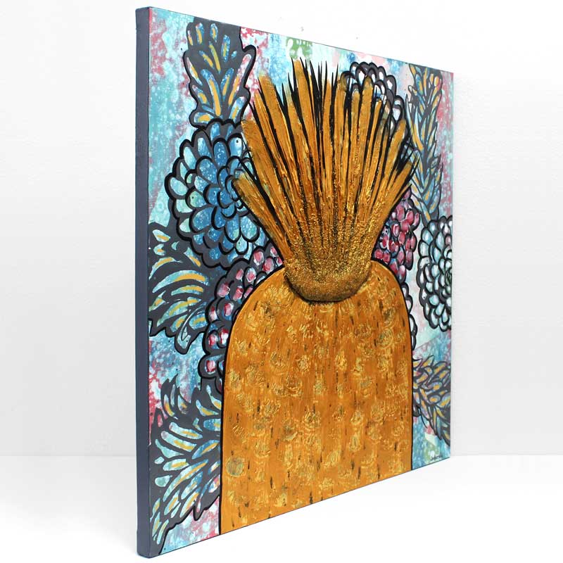 Tropical painting of pineapple in gold