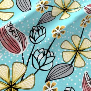 Fabric & Wallpaper: Large Floral in Aqua, Yellow, Pink