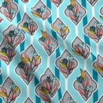 Fabric & Wallpaper: Lattice of Flowers in Aqua, Pink
