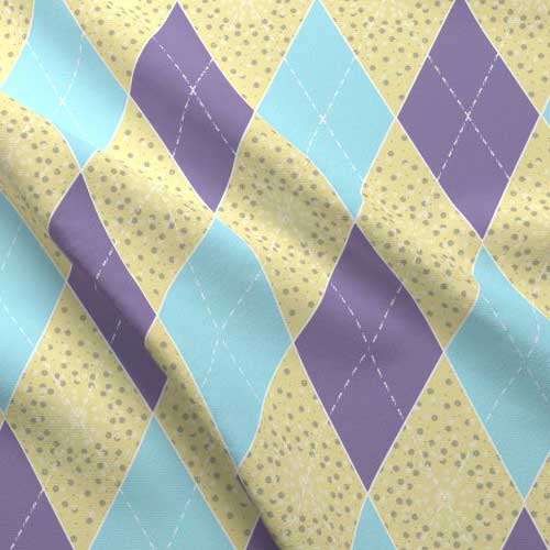 Argyle fabric in purple, yellow, and aqua