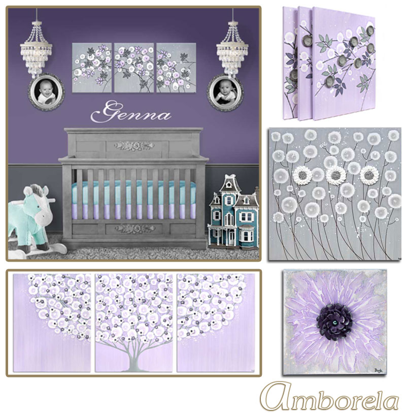 Collection of gray and lilac nursery art