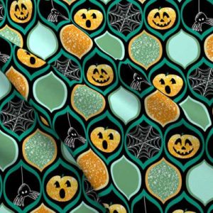 Fabric & Wallpaper: Halloween Jack-O-Lanterns in Teal