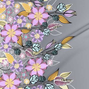 Fabric & Wallpaper: Large Flower Border in Lilac, Aqua, Gray