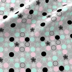 Fabric & Wallpaper: Flower Dots in Mint, Pink, Gray, Black