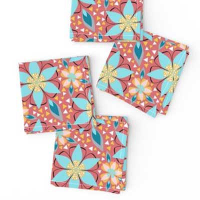 Napkins in pink and aqua star flower pattern