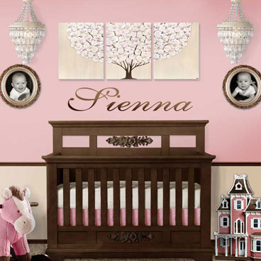 Tree painting in khaki and pink for girl's nursery